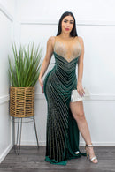 Embellished W Rhinestones Velvet Green Maxi Dress-Maxi Dress-Moda Fina Boutique