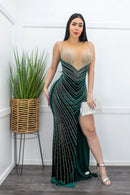 Embellished W Rhinestones Velvet Green Maxi Dress-Maxi Dress-Moda Fina Boutique