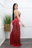 Embellished W Rhinestones Velvet Red Maxi Dress-Maxi Dress-Moda Fina Boutique