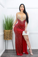 Embellished W Rhinestones Velvet Red Maxi Dress-Maxi Dress-Moda Fina Boutique