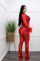 Embellished w Sequins Red Jumpsuit-Jumpsuit-Moda Fina Boutique