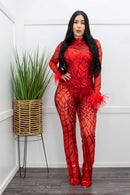 Embellished w Sequins Red Jumpsuit-Jumpsuit-Moda Fina Boutique