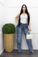Fashion Cargo Denim Pants-Bottom-Moda Fina Boutique