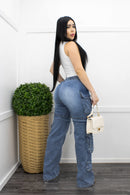 Fashion Cargo Denim Pants-Bottom-Moda Fina Boutique
