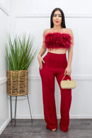 Feather Two Pieces Top Pant Set-Set-Moda Fina Boutique