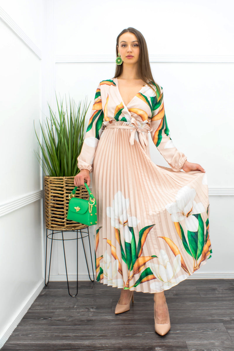 Floral Long Sleeve Belted Maxi Dress-Maxi Dress-Moda Fina Boutique