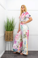 Floral Print Short Sleeve Belted Jumpsuit-Jumpsuit-Moda Fina Boutique