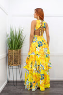 Floral Ruffled Open Back Yellow Maxi Dress-Maxi Dress-Moda Fina Boutique