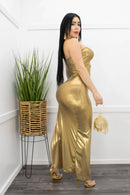Gold Cutout Slit Maxi Dress-Maxi Dress-Moda Fina Boutique