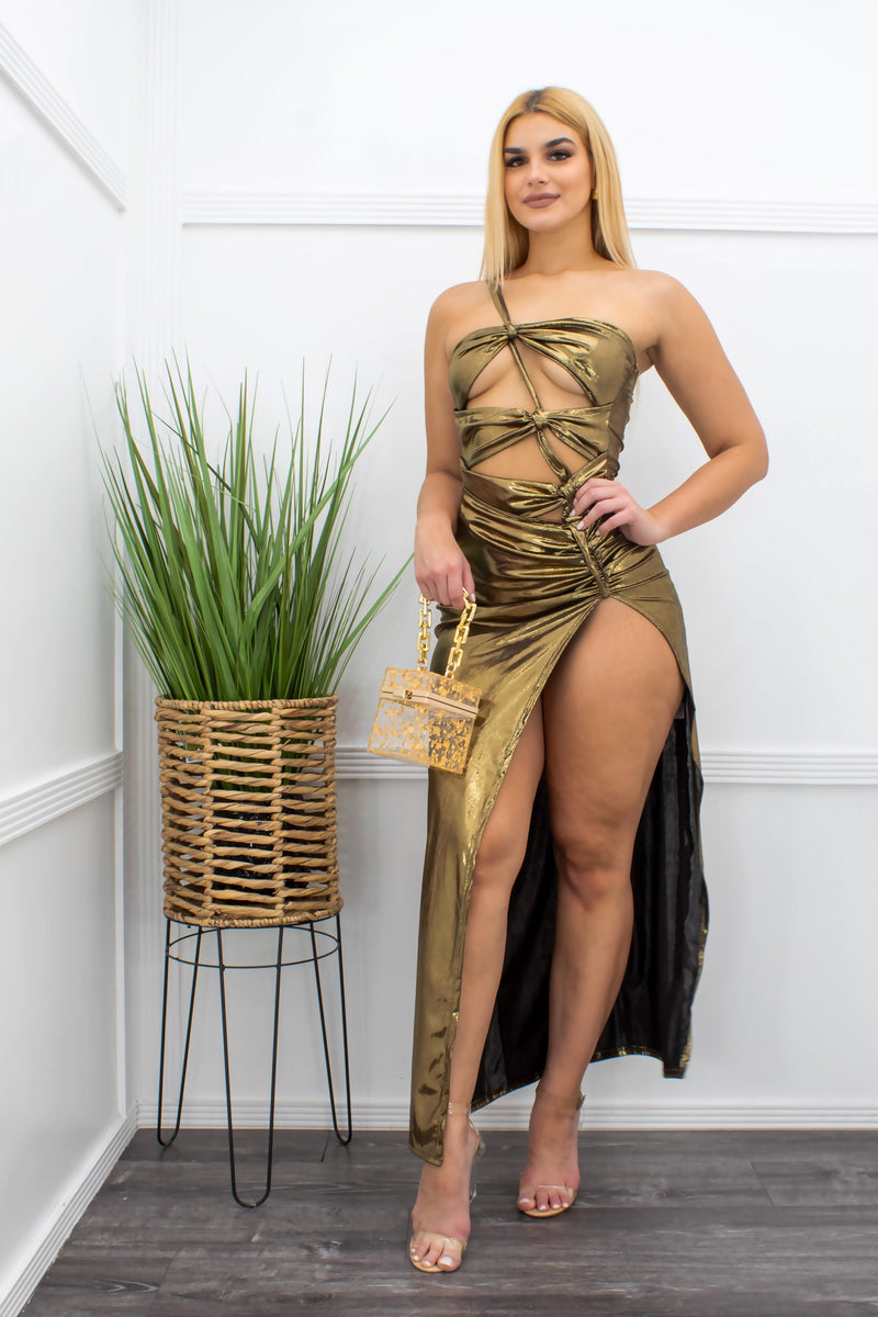 Gold Front Cut Slit Maxi Dress-Maxi Dress-Moda Fina Boutique