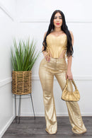 Gold High Waist Flared Pants-Bottom-Moda Fina Boutique
