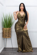 Gold Metallic Low Back Maxi Dress-Maxi Dress-Moda Fina Boutique