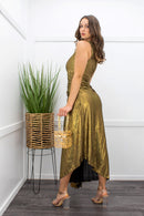 Gold One Shoulder Open Side Maxi Dress-Maxi Dress-Moda Fina Boutique