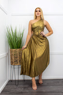 Gold One Shoulder Open Side Maxi Dress-Maxi Dress-Moda Fina Boutique