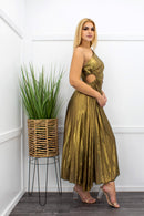 Gold One Shoulder Open Side Maxi Dress-Maxi Dress-Moda Fina Boutique