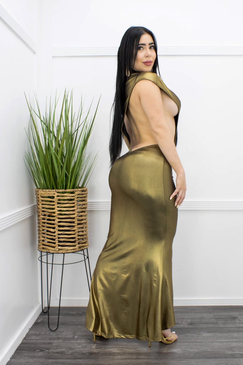 Gold Open Back Maxi Dress-Maxi Dress-Moda Fina Boutique