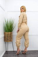 Gold Pu Long Sleeve Cargo Jumpsuit-Jumpsuit-Moda Fina Boutique