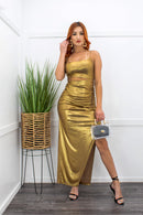 Gold Sleeveless Cutout Slit Maxi Dress-Maxi Dress-Moda Fina Boutique
