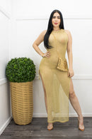 Gold Split Metallic Maxi Dress-Maxi Dress-Moda Fina Boutique