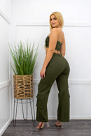 Green Crop Top Cargo Pant Set-Set-Moda Fina Boutique