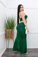 Green Crop Top Maxi Skirt Set-Set-Moda Fina Boutique