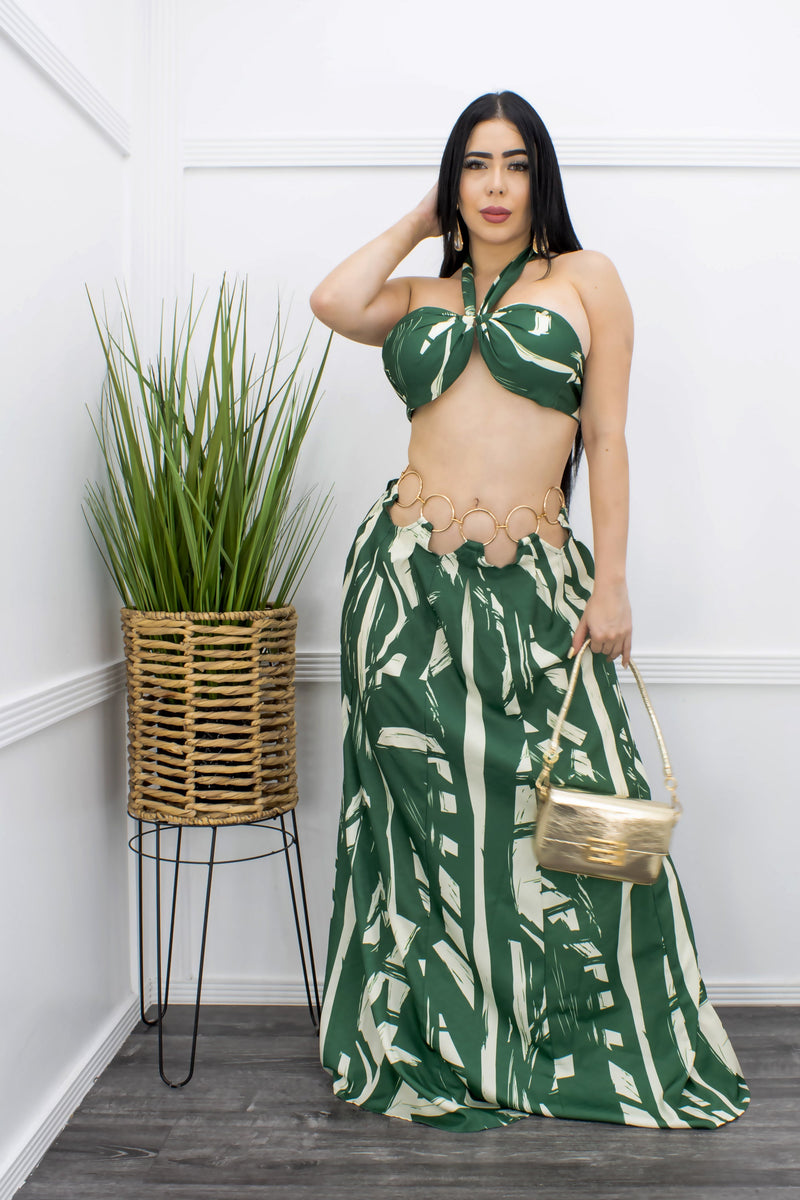 Green Crop Top Maxi Skirt Set-Set-Moda Fina Boutique