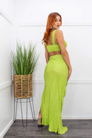Green Crop Top Slit Maxi Skirt Set-Set-Moda Fina Boutique