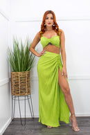 Green Crop Top Slit Maxi Skirt Set-Set-Moda Fina Boutique