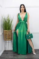 Green Deep V Slit Maxi Dress-Maxi Dress-Moda Fina Boutique