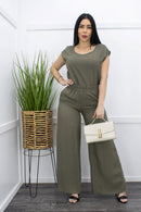 Green Linen Top Pant Set-Set-Moda Fina Boutique