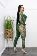 Green Long Sleeve Mash Jumpsuit-Jumpsuit-Moda Fina Boutique