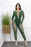 Green Long Sleeve Mash Jumpsuit-Jumpsuit-Moda Fina Boutique