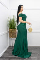 Green One Shoulder Slit Maxi Dress-Maxi Dress-Moda Fina Boutique