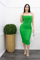 Green Ruched Sleeveless Midi Dress-Midi Dress-Moda Fina Boutique