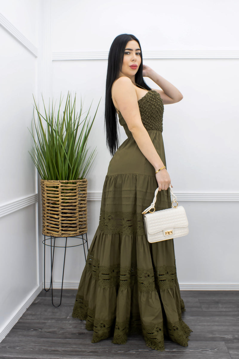 Green Sleeveless Ruffled Maxi Dress-Maxi Dress-Moda Fina Boutique
