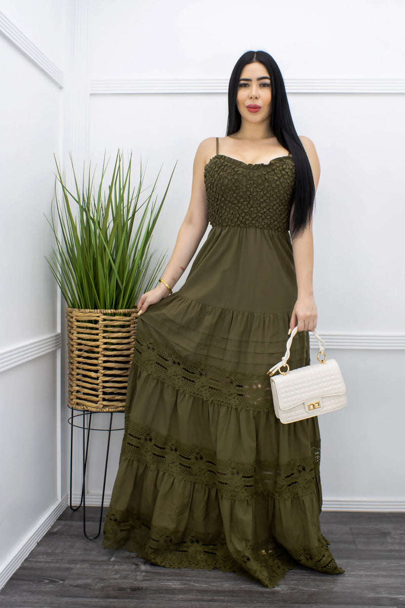Green Sleeveless Ruffled Maxi Dress-Maxi Dress-Moda Fina Boutique