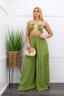 Halter Front Cut Out Jumpsuit-Jumpsuit-Moda Fina Boutique