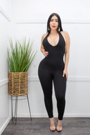 Halter Skinny Black Jumpsuit-Jumpsuit-Moda Fina Boutique