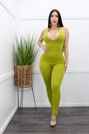Halter Skinny Lime Green Jumpsuit-Jumpsuit-Moda Fina Boutique