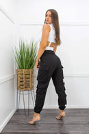High Waist Cargo Pants Black-Bottom-Moda Fina Boutique
