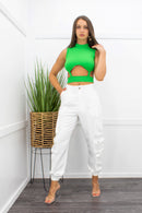 High Waist Cargo Pants White-Bottom-Moda Fina Boutique