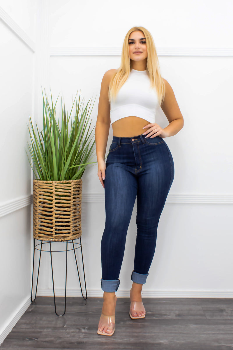 High Waist D Denim Skinny Jeans-Bottom-Moda Fina Boutique