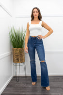 High Waist D Denim distressed Wide Leg Jeans-Bottom-Moda Fina Boutique
