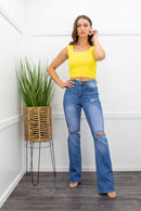 High Waist Denim distressed Wide Leg Jeans-Bottom-Moda Fina Boutique