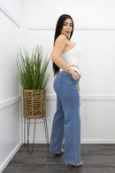 High Waist Flare Leg Denim Pants-Bottom-Moda Fina Boutique