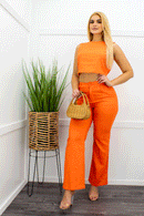Orange Sleeveless Top Pant Set