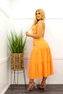 Orange Crop Top Ruffled Maxi Skirt Set