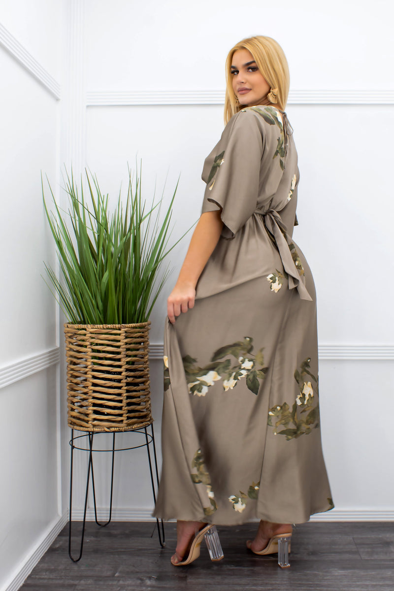 Kimono Style Silk Texture Maxi Dress-Maxi Dress-Moda Fina Boutique