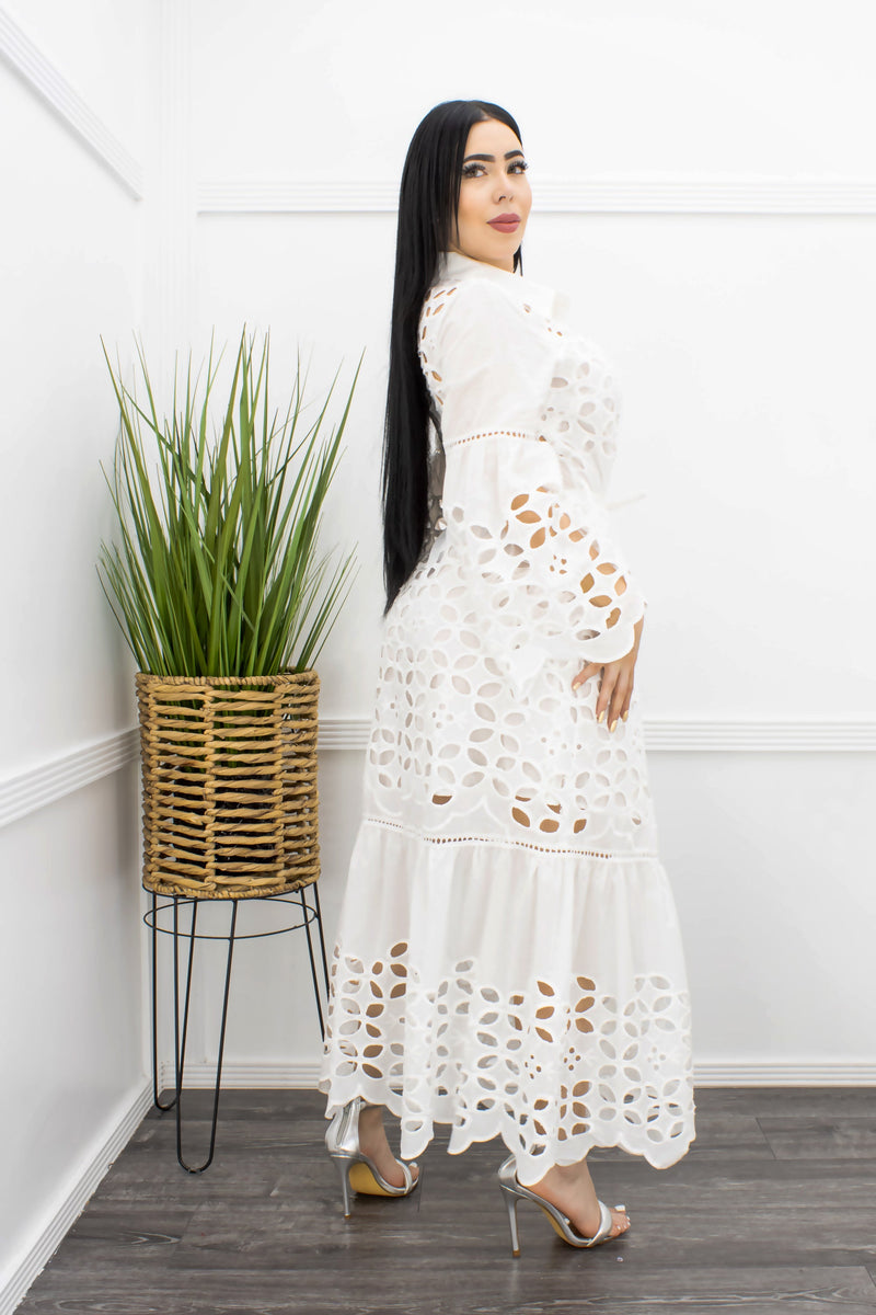 Lace Fleur White Belted Maxi Dress-Maxi Dress-Moda Fina Boutique
