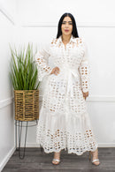 Lace Fleur White Belted Maxi Dress-Maxi Dress-Moda Fina Boutique